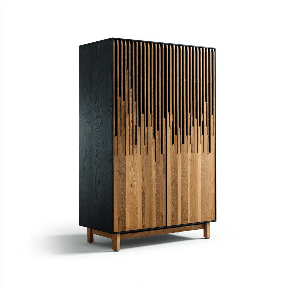 Kleiderschrank mit 2 Türen Schwarz Natur Eiche 120 x 60 x 200 cm