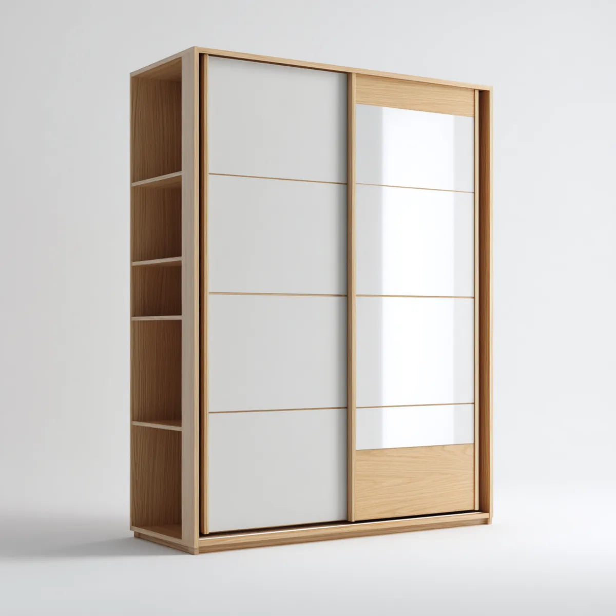 Schwebetürenschrank Natur-Eiche Weiß 120 x 60 x 200 cm MDF mit Eichenfurnier rechteckig