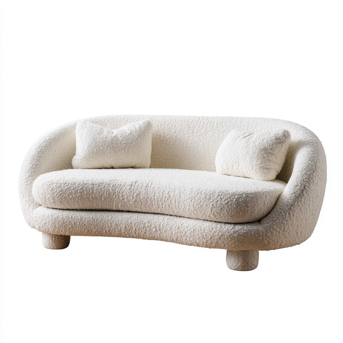 2-Sitzer Sofa Creme 160 x 90 x 75 cm mit Polyester-Bouclébezug und abgerundeter Form