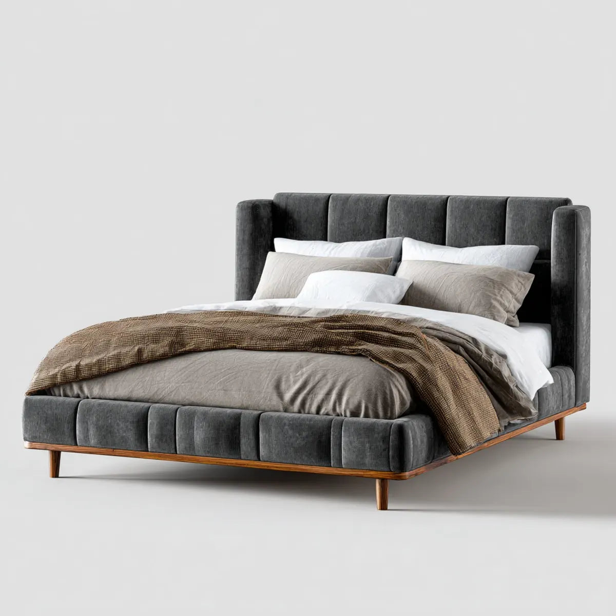Polsterbett Doppelbett Dunkelgrau 180 x 200 cm Polyester Samt Rechteckig