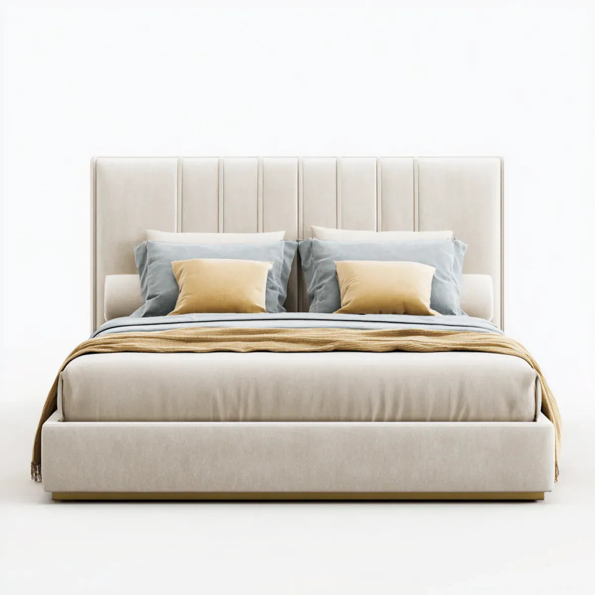 Polsterbett Doppelbett Beige 180 x 200 cm Polyester-Samt MDF Rechteckig