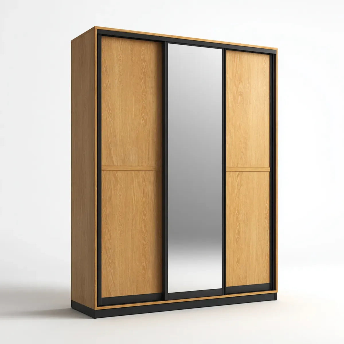 Schwebetürenschrank Eichefarben Schwarz mit Spiegel 180 x 200 x 60 cm Spanplatte rechteckig