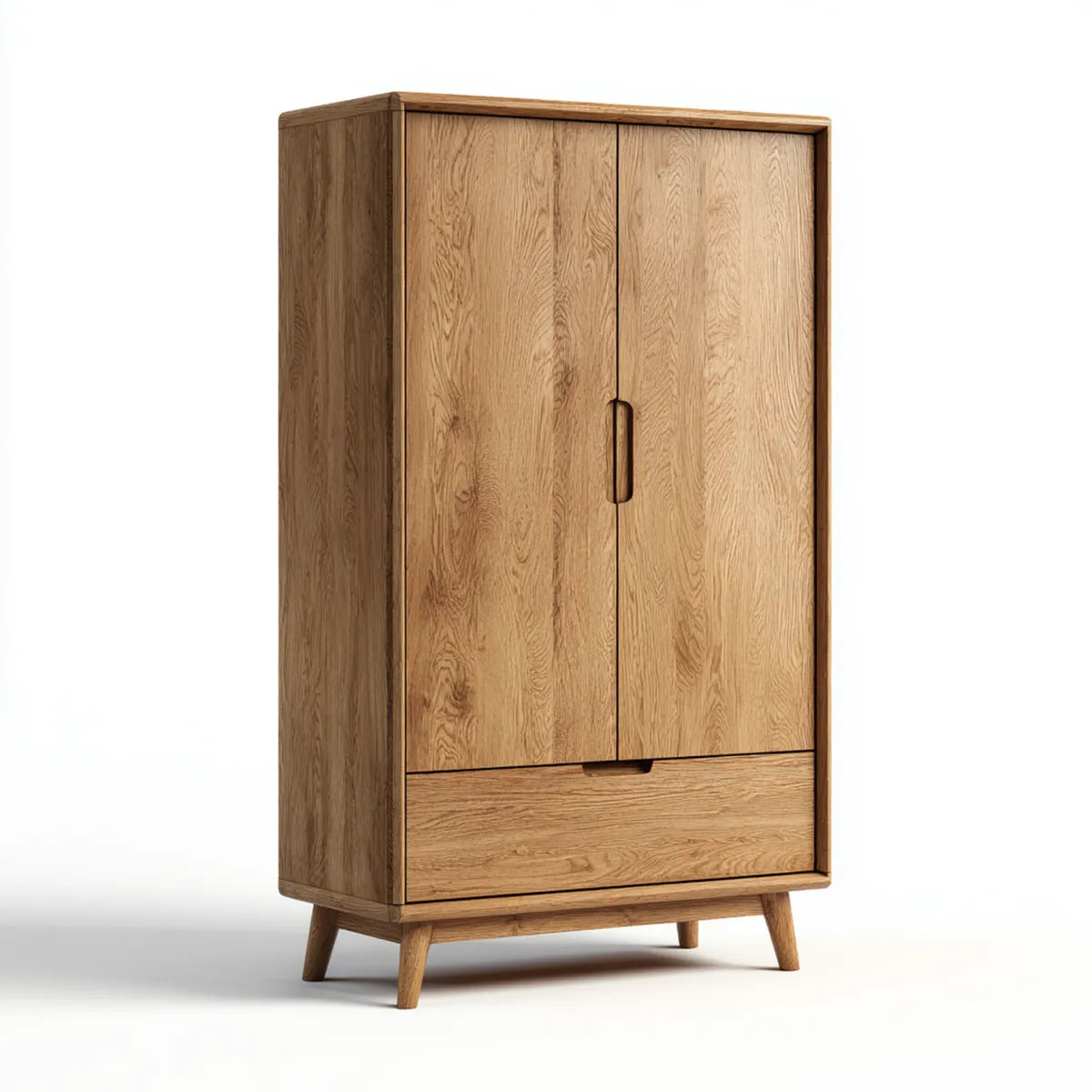 Kleiderschrank mit 2 Türen und Schublade Natur-Eiche 100 x 55 x 200 cm Eichenholz rechteckig